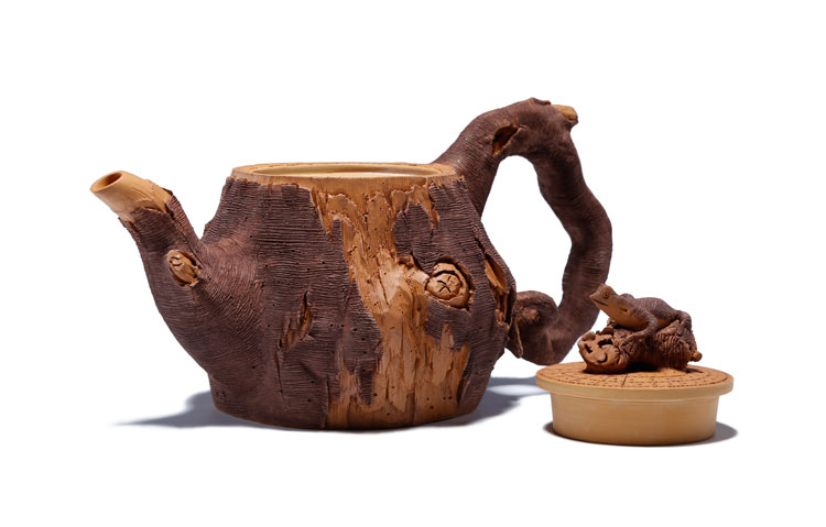 仿木外皮紫砂壺，創(chuàng)意木樁手工雕刻紫砂壺